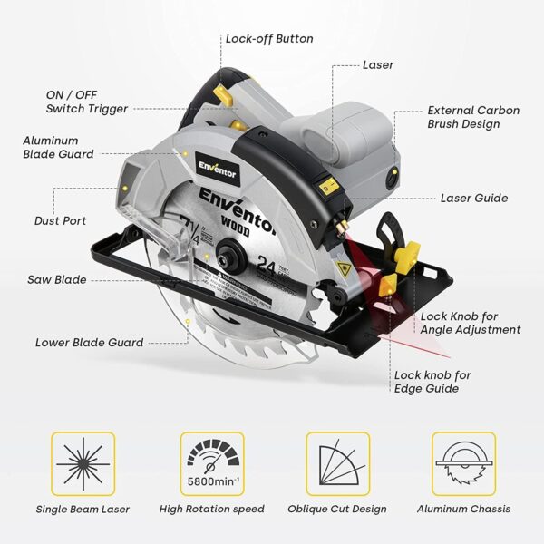 اره گردبر برقی با موتور مس خالص برند Enventor مدل 76331L - Image 7