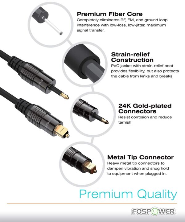 کابل صوتی دیجیتال نوری S/PDIF با روکش طلا 24 عیار برند FosPower - Image 2