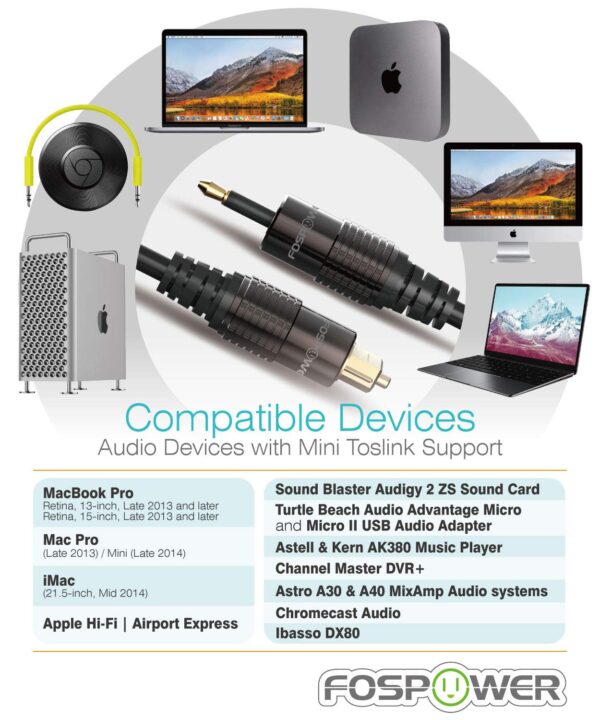 کابل صوتی دیجیتال نوری S/PDIF با روکش طلا 24 عیار برند FosPower - Image 4
