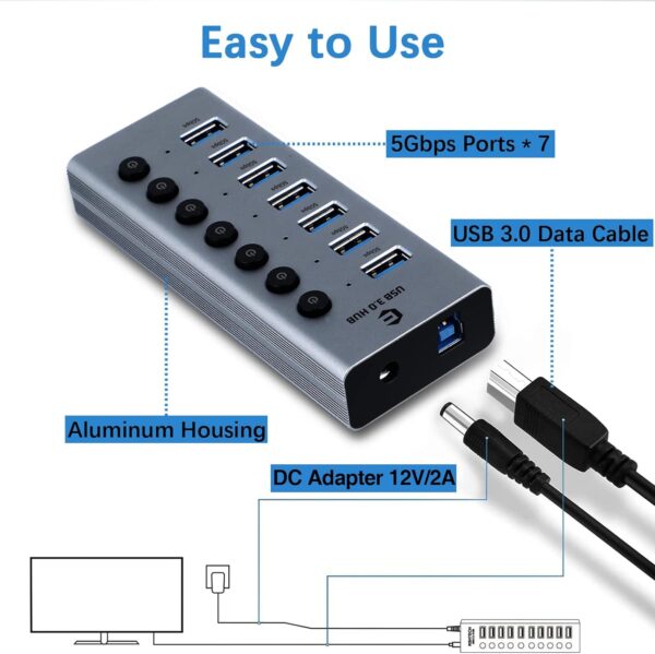 هاب 7 پورت USB 3.0 برند HOPDAY مدل HB052 - Image 6