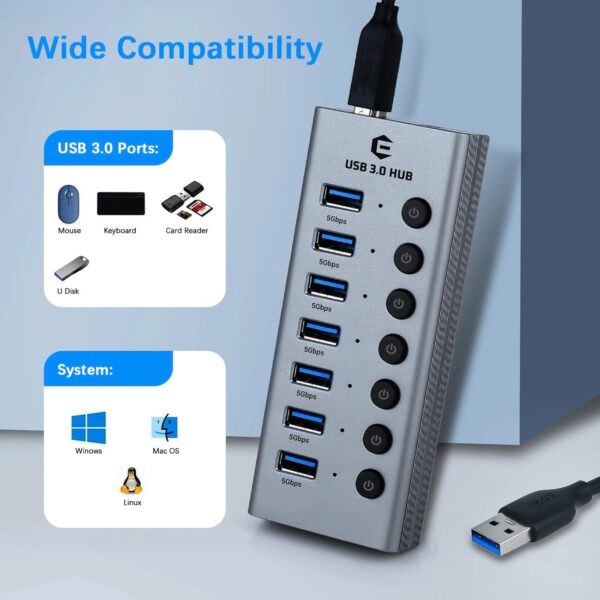 هاب 7 پورت USB 3.0 برند HOPDAY مدل HB052 - Image 2