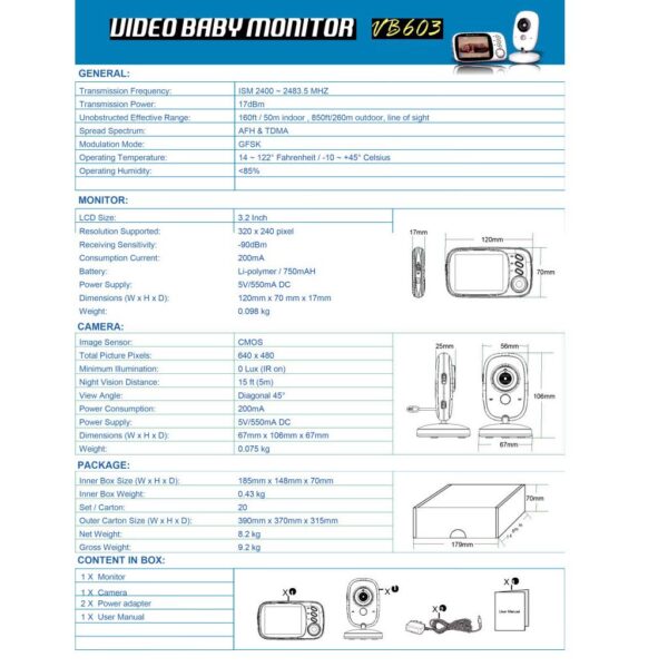 دوربین و مانیتور اتاق کودک برند SYOSIN مدل VB603 - Image 2