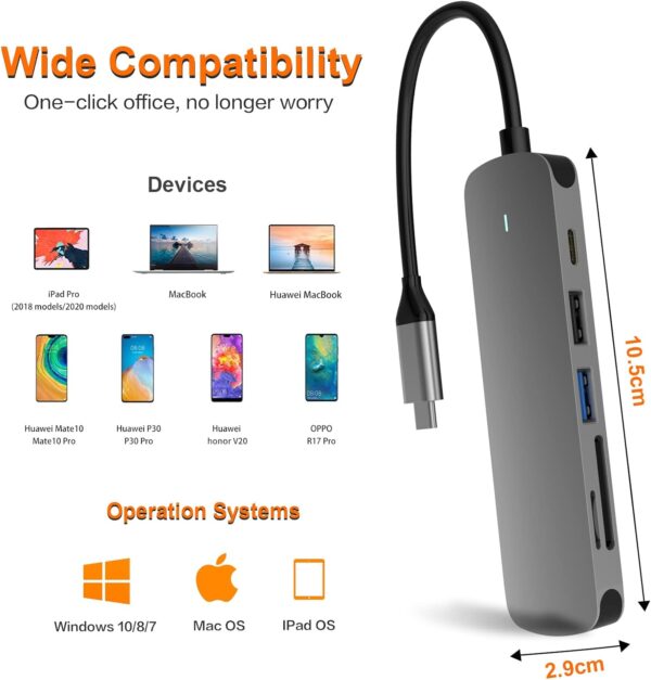 هاب 6 پورت USB-C برند varkda - Image 5