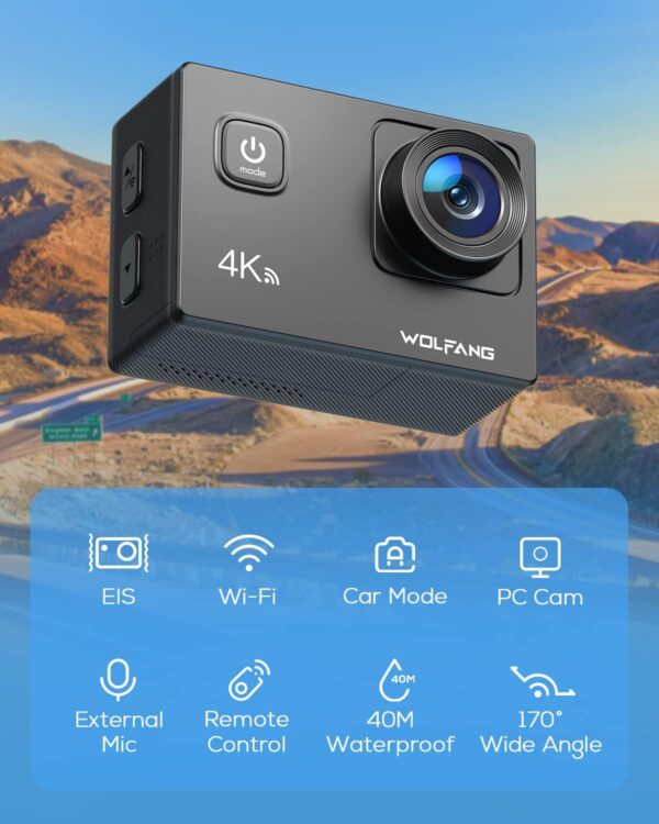 دوربین فیلمبرداری ورزشی اکشن 4K برند WOLFANG مدل GA100 - تصویر 5
