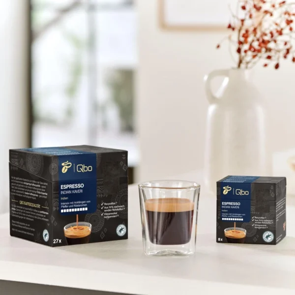 کپسولهای قهوه ممتاز برند Espresso Indian Kaveri Tchibo Qbo، بسته ۲۷ عددی (اسپرسو، شدت ۱۰/۱۰، شدید و تند) - تصویر 8
