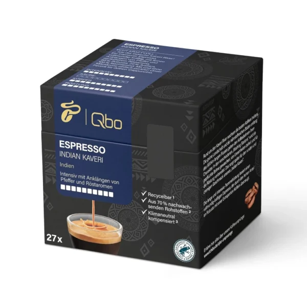کپسولهای قهوه ممتاز برند Espresso Indian Kaveri Tchibo Qbo، بسته ۲۷ عددی (اسپرسو، شدت ۱۰/۱۰، شدید و تند) - تصویر 5