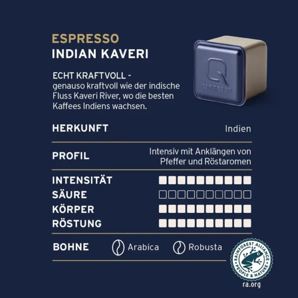 کپسولهای قهوه ممتاز برند Espresso Indian Kaveri Tchibo Qbo، بسته ۲۷ عددی (اسپرسو، شدت ۱۰/۱۰، شدید و تند) - تصویر 11
