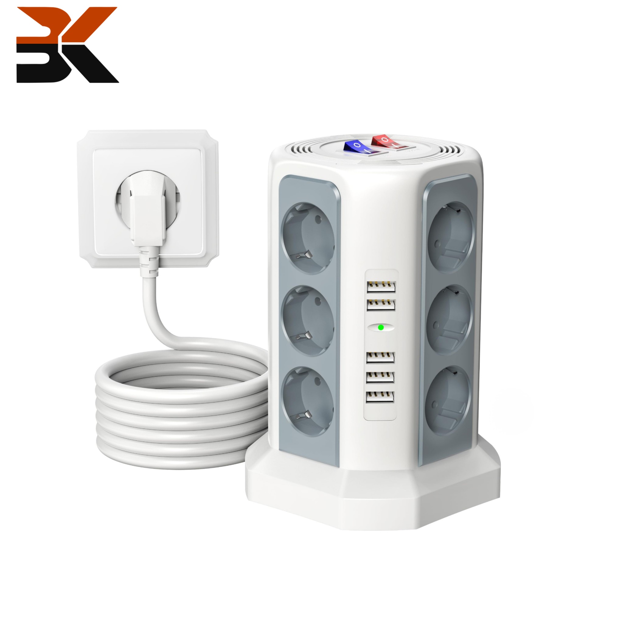 چندراهی برق حرفه‌ای کوتومای دارای 12 پریز و 5 پورت USB سریع