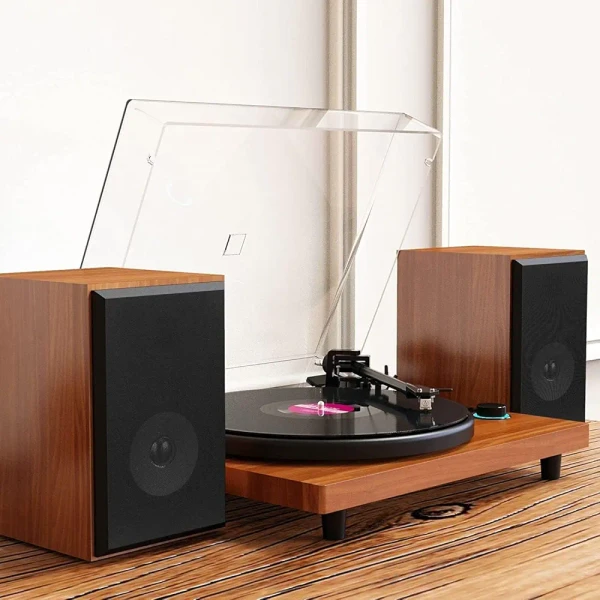 گرامافون چوبی رومیزی با سیستم HiFi و بلوتوث،دو اسپیکر جانبی مدل B10A - تصویر 4
