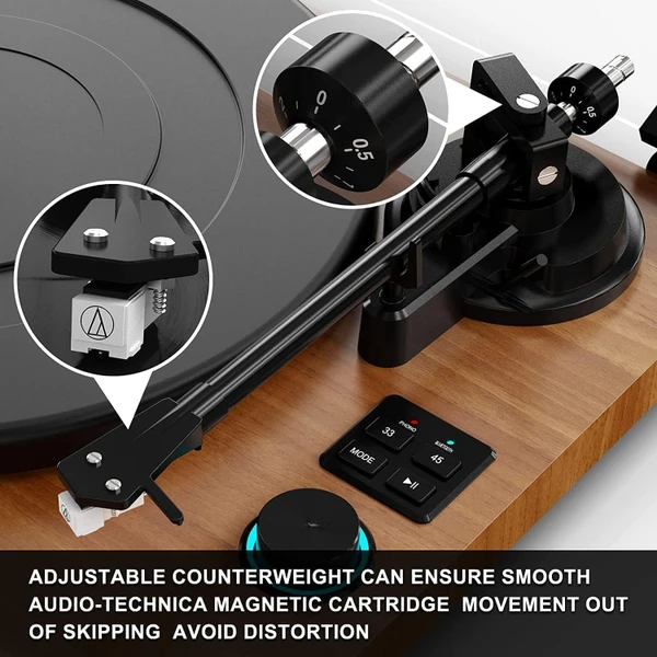 گرامافون چوبی رومیزی با سیستم HiFi و بلوتوث،دو اسپیکر جانبی مدل B10A - تصویر 5