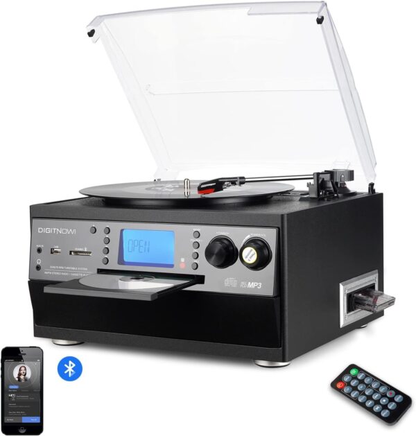 گرامافون برند DIGITNOW تبدیل وینیل LP به MP3، CD، کاست و آمپلی‌فایر داخلی - تصویر 7