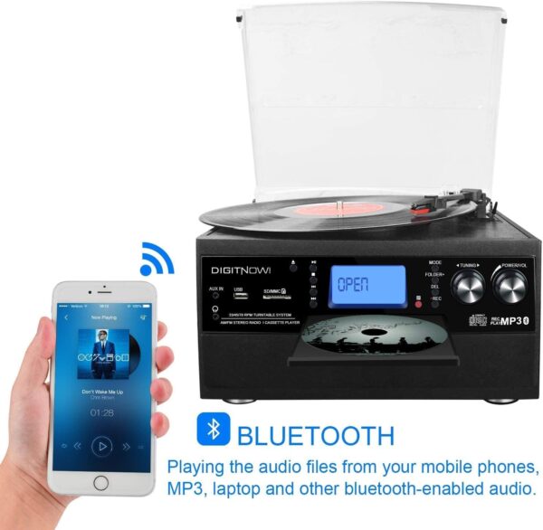 گرامافون برند DIGITNOW تبدیل وینیل LP به MP3، CD، کاست و آمپلی‌فایر داخلی - تصویر 4