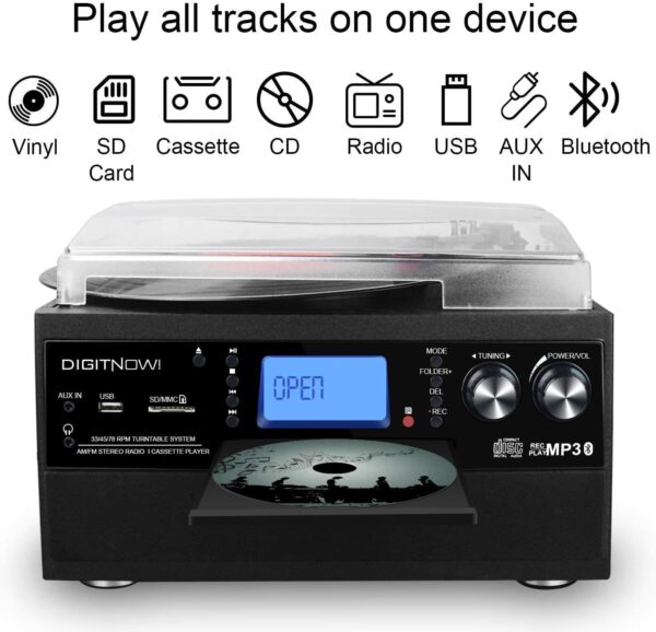 گرامافون برند DIGITNOW تبدیل وینیل LP به MP3، CD، کاست و آمپلی‌فایر داخلی - تصویر 6