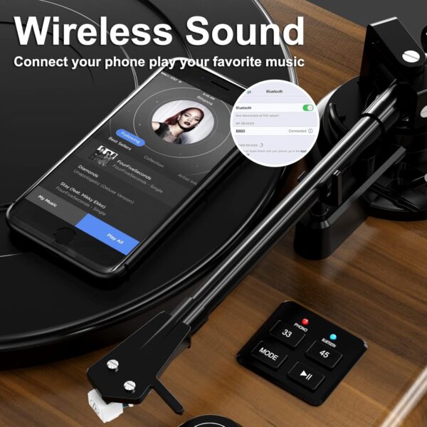 گرامافون بلوتوثی برند DIGITNOW با اسپیکر داخلی و قابلیت تبدیل وینیل به MP3 - تصویر 4