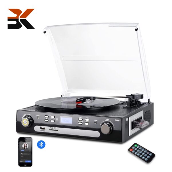 گرامافون بلوتوثی DIGITNOW با اسپیکر استریو تبدیل وینیل به MP3، پخش کاست، رادیو AM/FM، USB و SD