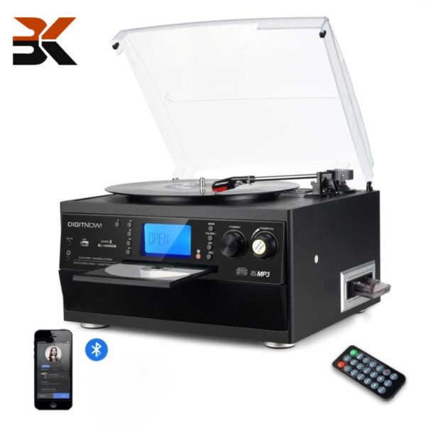 گرامافون بلوتوثی DIGITNOW تبدیل وینیل LP به MP3، CD، کاست، رادیو، USB/SD و آمپلی‌فایر داخلی