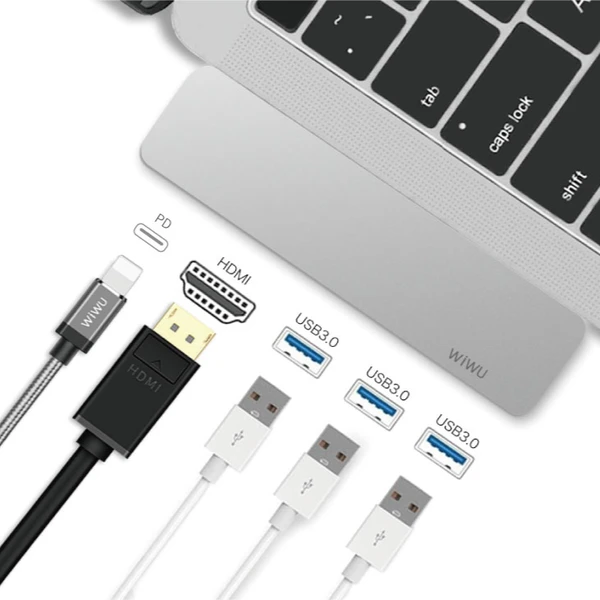 هاب 5 پورت تایپی سی برند Wiwu مدل T6 Pro انتقال سریع داده و شارژ همزمان - تصویر 2