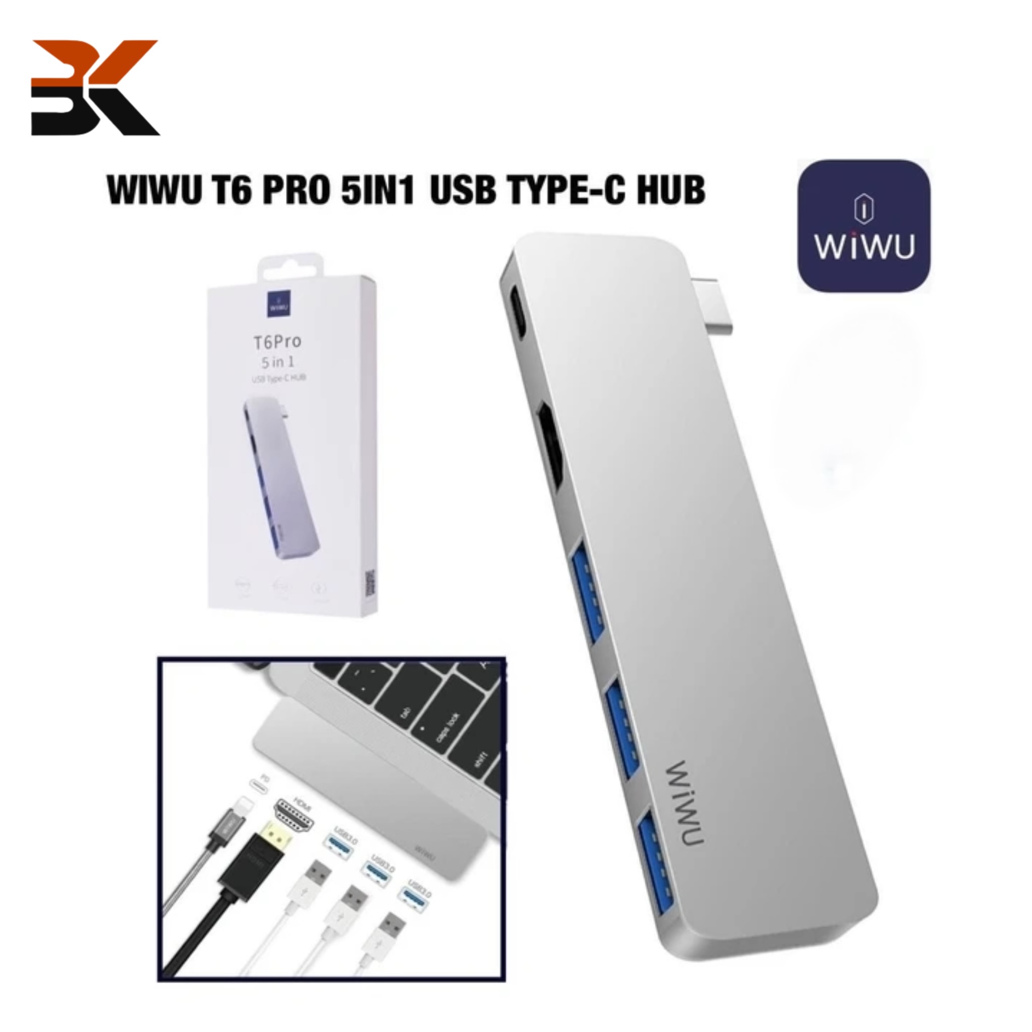 هاب 5 پورت تایپی سی Wiwu مدل T6 Pro انتقال سریع داده و شارژ همزمان