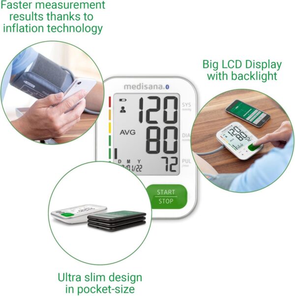 فشارسنج بازویی هوشمند مدیسانا مدل BU 570 Connect بلوتوثی | اتصال به اپلیکیشن VitaDock و تشخیص ضربان نامنظم - تصویر 3